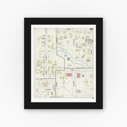 Old map wall art mockup — black gallery frame with white mat — Sanborn Fire Insurance Map from Chippewa Falls, Chippewa County, Wisconsin (1890), Sheet #0012