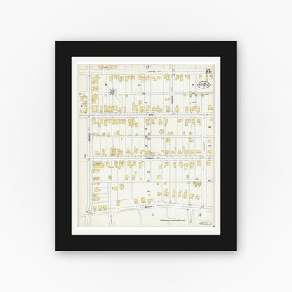 Old map wall art mockup — black gallery frame with white mat — Sanborn Fire Insurance Map from Pittston, Luzerne County, Pennsylvania (1903), Sheet #0016