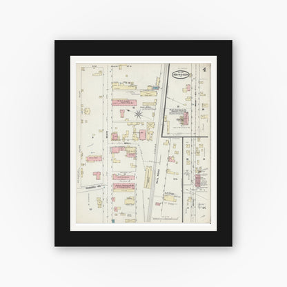 Old map wall art mockup — black gallery frame with white mat — Sanborn Fire Insurance Map from Abingdon, Washington County, Virginia (1891), Sheet #0004