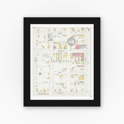 Old map wall art mockup — black gallery frame with white mat — Sanborn Fire Insurance Map from Greenup, Cumberland County, Illinois (1898) - Complete Map Set