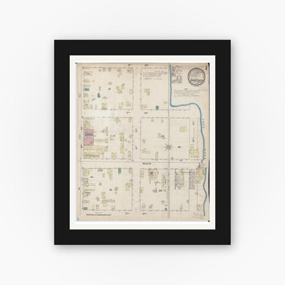 Old map wall art mockup — black gallery frame with white mat — Sanborn Fire Insurance Map from Sauk Centre, Stearns County, Minnesota (1885) - Complete Map Set