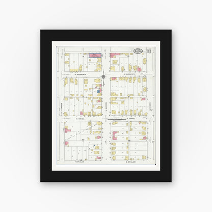 Old map wall art mockup — black gallery frame with white mat — Sanborn Fire Insurance Map from Eaton, Preble County, Ohio (1921), Sheet #0011