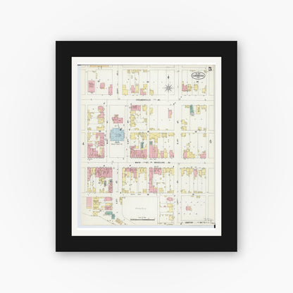 Old map wall art mockup — black gallery frame with white mat — Sanborn Fire Insurance Map from Cambridge, Guernsey County, Ohio (1897), Sheet #0005