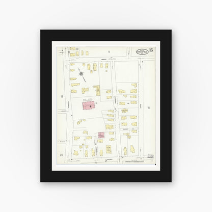 Old map wall art mockup — black gallery frame with white mat — Sanborn Fire Insurance Map from Greenfield, Franklin County, Massachusetts (1909), Sheet #0015