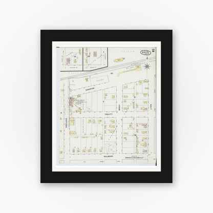 Old map wall art mockup — black gallery frame with white mat — Sanborn Fire Insurance Map from Bryan, Williams County, Ohio (1888), Sheet #0002