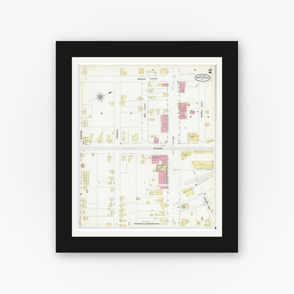 Old map wall art mockup — black gallery frame with white mat — Sanborn Fire Insurance Map from Fayetteville, Cumberland County, North Carolina (1908), Sheet #0002