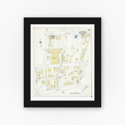 Old map wall art mockup — black gallery frame with white mat — Sanborn Fire Insurance Map from Sault Sainte Marie, Chippewa County, Michigan (1915), Sheet #0009