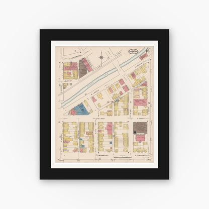 Old map wall art mockup — black gallery frame with white mat — Sanborn Fire Insurance Map from Shamokin, Northumberland County, Pennsylvania (1922), Sheet #0013