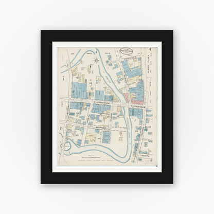 Old map wall art mockup — black gallery frame with white mat — Sanborn Fire Insurance Map from San Antonio, Bexar County, Texas (1885), Sheet #0004