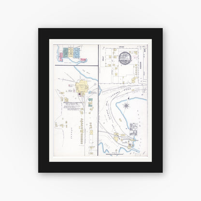 Old map wall art mockup — black gallery frame with white mat — Sanborn Fire Insurance Map from Mendocino, Mendocino County, California (1890), Sheet #0001