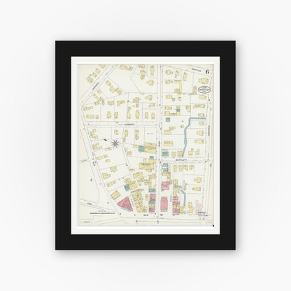 Old map wall art mockup — black gallery frame with white mat — Sanborn Fire Insurance Map from Andover, Essex County, Massachusetts (1906), Sheet #0006