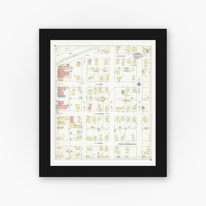 Old map wall art mockup — black gallery frame with white mat — Sanborn Fire Insurance Map from Casey, Clark County, Illinois (1912), Sheet #0005