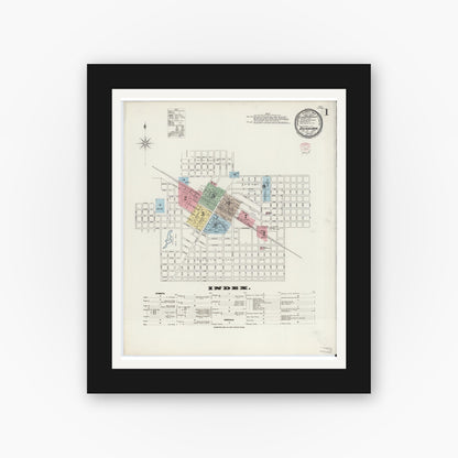 Old map wall art mockup — black gallery frame with white mat — Sanborn Fire Insurance Map from Dunkirk, Jay And Blackford Counties, Indiana (1895) - Complete Map Set