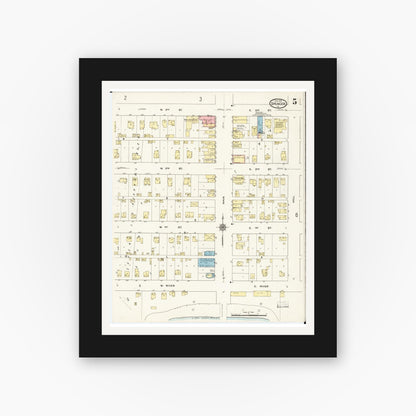 Old map wall art mockup — black gallery frame with white mat — Sanborn Fire Insurance Map from Spencer, Clay County, Iowa (1915), Sheet #0005
