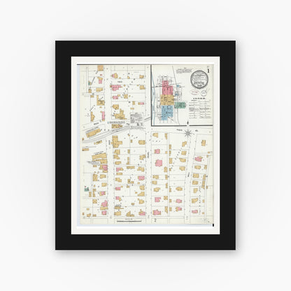 Old map wall art mockup — black gallery frame with white mat — Sanborn Fire Insurance Map from Covington, Miami County, Ohio (1899) - Complete Map Set