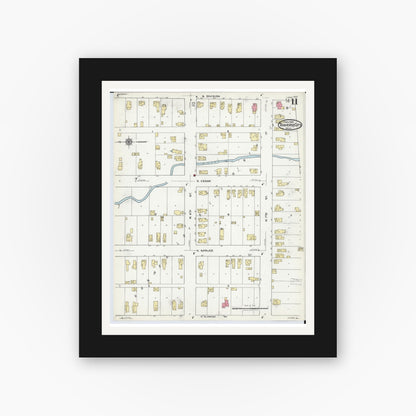 Old map wall art mockup — black gallery frame with white mat — Sanborn Fire Insurance Map from Traverse City, Grand Traverse County, Michigan (1920), Sheet #0011