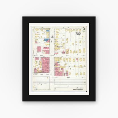 Old map wall art mockup — black gallery frame with white mat — Sanborn Fire Insurance Map from Wauseon, Fulton County, Ohio (1916), Sheet #0004