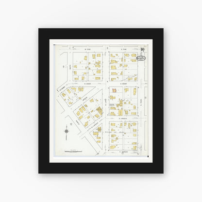 Old map wall art mockup — black gallery frame with white mat — Sanborn Fire Insurance Map from Boyne City, Charlevoix County, Michigan (1919), Sheet #0010
