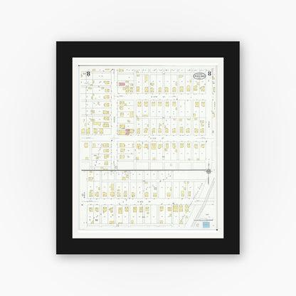 Old map wall art mockup — black gallery frame with white mat — Sanborn Fire Insurance Map from Ashland, Ashland County, Ohio (1930), Sheet #0008