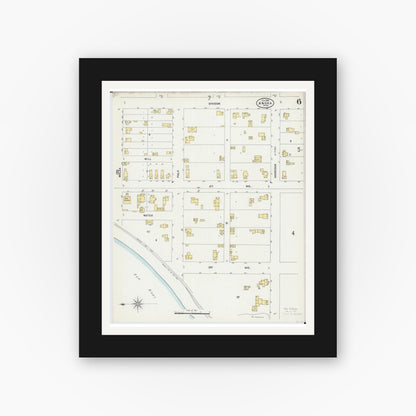 Old map wall art mockup — black gallery frame with white mat — Sanborn Fire Insurance Map from Anoka, Anoka County, Minnesota (1898), Sheet #0006