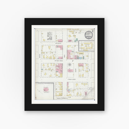 Old map wall art mockup — black gallery frame with white mat — Sanborn Fire Insurance Map from Huntsville, Randolph County, Missouri (1893) - Complete Map Set
