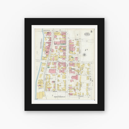 Old map wall art mockup — black gallery frame with white mat — Sanborn Fire Insurance Map from Catskill, Greene County, New York (1903), Sheet #0005