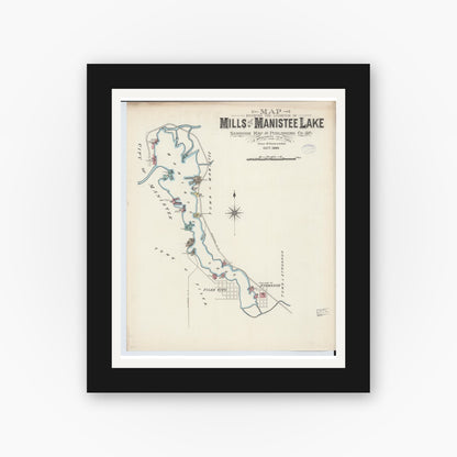 Old map wall art mockup — black gallery frame with white mat — Sanborn Fire Insurance Map from Manistee, Manistee County, Michigan (1883), Sheet #0002