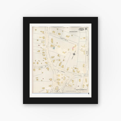 Old map wall art mockup — black gallery frame with white mat — Sanborn Fire Insurance Map from Hingham, Plymouth County, Massachusetts (1948), Sheet #0011