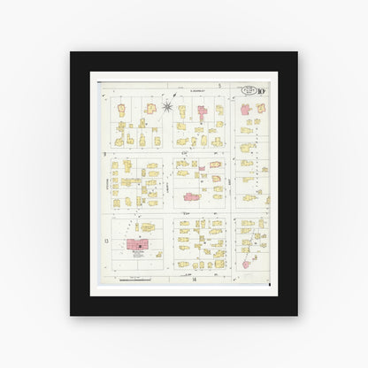 Old map wall art mockup — black gallery frame with white mat — Sanborn Fire Insurance Map from Flint, Genesee County, Michigan (1902), Sheet #0010