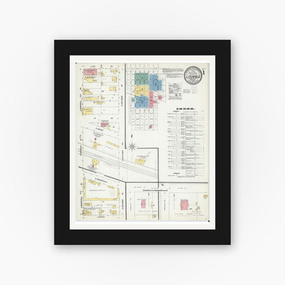 Old map wall art mockup — black gallery frame with white mat — Sanborn Fire Insurance Map from Litchfield, Meeker County, Minnesota (1903) - Complete Map Set