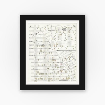 Old map wall art mockup — black gallery frame with white mat — Sanborn Fire Insurance Map from Juniata, Blair County, Pennsylvania (1925), Sheet #0006