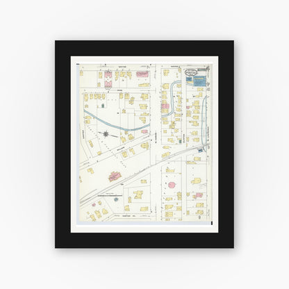Old map wall art mockup — black gallery frame with white mat — Sanborn Fire Insurance Map from Pontiac, Oakland County, Michigan (1909), Sheet #0006