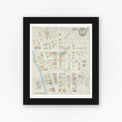 Old map wall art mockup — black gallery frame with white mat — Sanborn Fire Insurance Map from Fountain City, Buffalo County, Wisconsin (1898), Sheet #0001