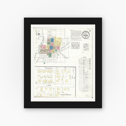 Old map wall art mockup — black gallery frame with white mat — Sanborn Fire Insurance Map from Red Oak, Montgomery County, Iowa (1914), Sheet #0001