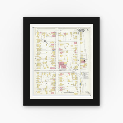 Old map wall art mockup — black gallery frame with white mat — Sanborn Fire Insurance Map from Gallipolis, Gallia County, Ohio (1916), Sheet #0009