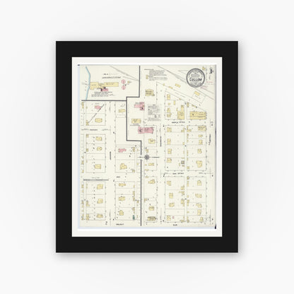 Old map wall art mockup — black gallery frame with white mat — Sanborn Fire Insurance Map from Cullom, Livingston County, Illinois (1910), Sheet #0001