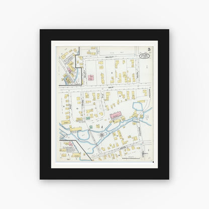 Old map wall art mockup — black gallery frame with white mat — Sanborn Fire Insurance Map from Athol, Worcester County, Massachusetts (1892), Sheet #0005