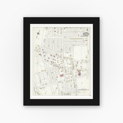 Old map wall art mockup — black gallery frame with white mat — Sanborn Fire Insurance Map from Metuchen, Middlesex County, New Jersey (1920), Sheet #0003