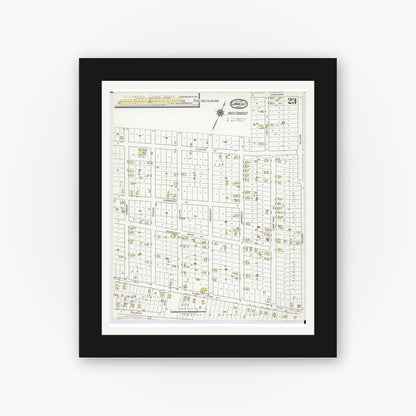 Old map wall art mockup — black gallery frame with white mat — Sanborn Fire Insurance Map from Conneaut, Ashtabula County, Ohio (1919), Sheet #0023