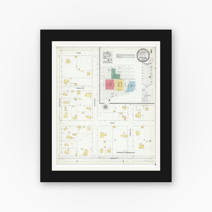 Old map wall art mockup — black gallery frame with white mat — Sanborn Fire Insurance Map from La Grange, Fayette County, Texas (1901) - Complete Map Set