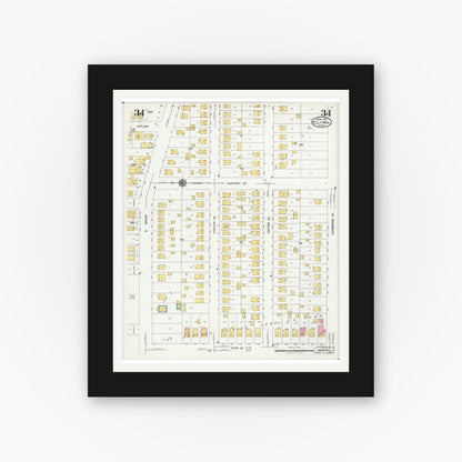 Old map wall art mockup — black gallery frame with white mat — Sanborn Fire Insurance Map from Elyria, Lorain County, Ohio (1925), Sheet #0034