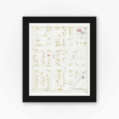 Old map wall art mockup — black gallery frame with white mat — Sanborn Fire Insurance Map from Coal City, Grundy County, Illinois (1907), Sheet #0003