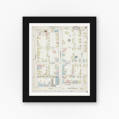 Old map wall art mockup — black gallery frame with white mat — Sanborn Fire Insurance Map from Bellefonte, Centre County, Pennsylvania (1887), Sheet #0003