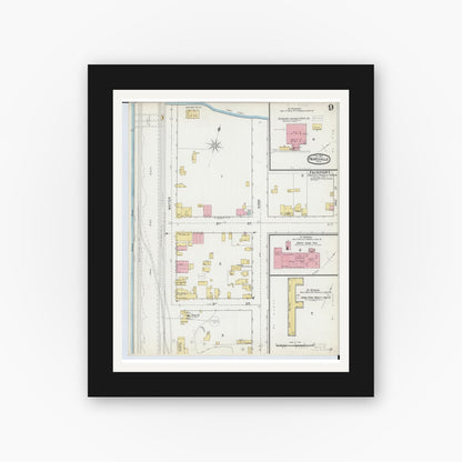 Old map wall art mockup — black gallery frame with white mat — Sanborn Fire Insurance Map from Painesville, Lake County, Ohio (1892), Sheet #0009
