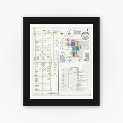 Old map wall art mockup — black gallery frame with white mat — Sanborn Fire Insurance Map from Gas City, Grant County, Indiana (1920) - Complete Map Set