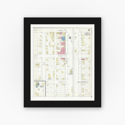 Old map wall art mockup — black gallery frame with white mat — Sanborn Fire Insurance Map from Manteno, Kankakee County, Illinois (1914), Sheet #0003