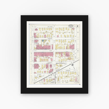 Old map wall art mockup — black gallery frame with white mat — Sanborn Fire Insurance Map from Pekin, Tazewell County, Illinois (1916), Sheet #0008