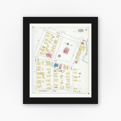 Old map wall art mockup — black gallery frame with white mat — Sanborn Fire Insurance Map from Allegan, Allegan County, Michigan (1918), Sheet #0004