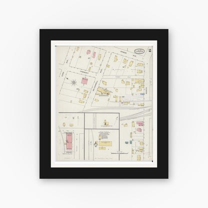 Old map wall art mockup — black gallery frame with white mat — Sanborn Fire Insurance Map from Turner, Du Page County, Illinois (1893), Sheet #0002