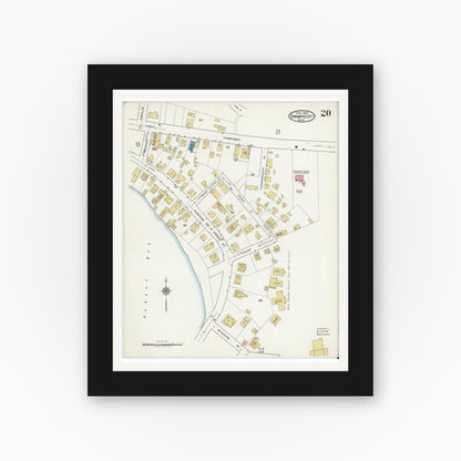 Old map wall art mockup — black gallery frame with white mat — Sanborn Fire Insurance Map from Swampscott, Essex County, Massachusetts (1920), Sheet #0020